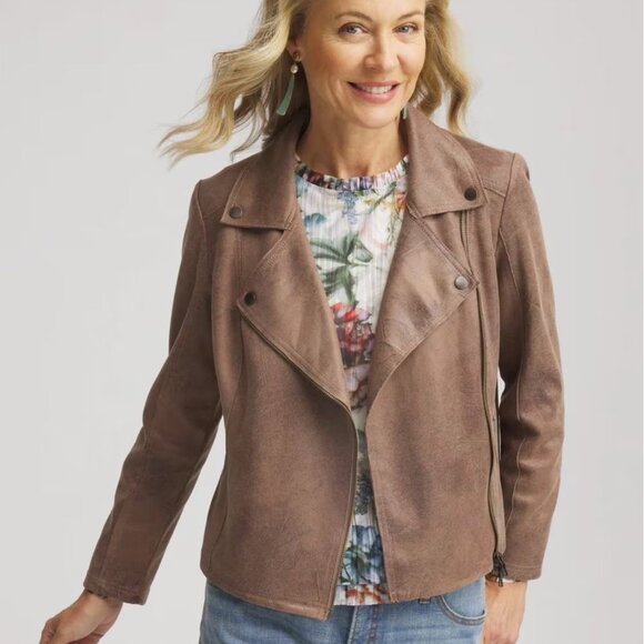 CHICOS Elongated Suede Moto Jacket Gray Mist NWT Size 0 (4-6 small) PS01-21 - Picture 8 of 8